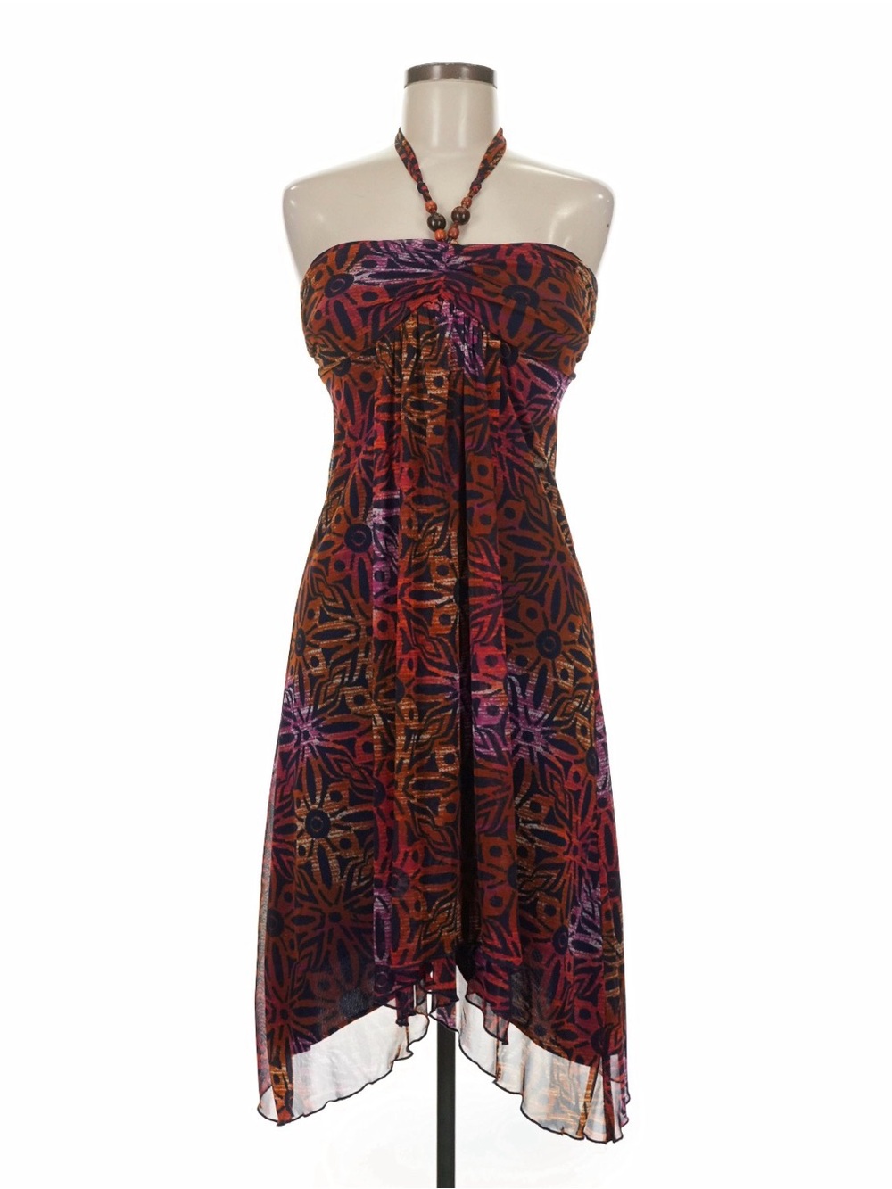 Strapless Floral Print Halter Dress in Burgundy and Purple
